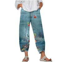 ; Ženske Ležerne ravne duge hlače s printom visokog struka s labavim džepovima u plavoj boji