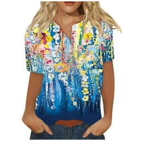 Feternalna ženska gumb dolje moda casual vintage print majice kratkih rukava bluza predimenzionirane majice za