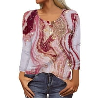 Apepalne ženske košulje Henley košulje dugačke rukave gumb za vrat dolje ugrađeni vrhovi pulover bluza ružičasta