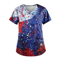 Ženske majice s personaliziranim printom, majice kratkih rukava s izrezom u obliku slova u, radne majice u tamnoplavoj