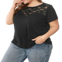 Jedinstvene ponude ženske plus vrhove čipkaste ploče okrugli vrat kratki rukavi bluza