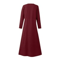 Ženske haljine Plus Size BBC i BBC Ženska Moda jednobojna pamučna lanena haljina s okruglim vratom i džepom vino