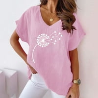 Ljetni vrhovi za žene plus veličina casual s grafičkim tiskanim bluzom od pamuka s kratkim rukavima s kratkim
