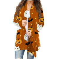 Stabilna ženska modna casual casual Halloween tiskana dugih rukava srednje dužine kardigan jakna narančasta 2xl
