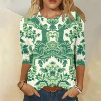 Ženska modna ležerna pulover bluza s okruglim vratom s tiskanim rukavima od tri četvrtine