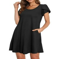 Grianlook Ladies Sundress Swing kratke mini haljine solidne boje majice haljina žena obična labava tunika crna