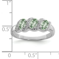 Primarno Srebro prsten od sterling srebra s rodijem, zelenim kvarcom i dijamantom