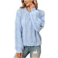 Rasprodaja ženski jesensko-zimski pleteni džemper ležerni rukav s lampionom uski jednobojni pulover s okruglim