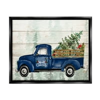Prijateljski, Sretan Božić, plavi blagdanski kamion, grafika, Jet crno platno s plutajućim okvirom, zidni tisak,