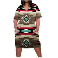 Midi Plus džepna haljina za žene, Gradijentna etnička haljina s kratkim rukavima u obliku slova u, pametna ležerna
