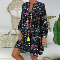 Ljetne haljine za žene, ženske mini haljine plus veličine s labavim printom s dugim rukavima S izrezom u obliku