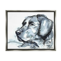 Stupell Industries Monochrome Ink Dog Portret Sažetak Detalj akvarela Slikanje sjajnog sivog plutajućeg uokvirenog
