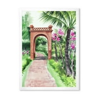 DesignArt 'tradicionalna vrata na stazi u tropskom uokvirenom umjetničkom printu s tropskom oazom