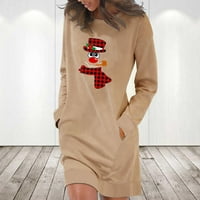 Ženska Božićna haljina s kapuljačom s popustom, ležerni Božićni pulover s okruglim vratom s grafičkim printom,