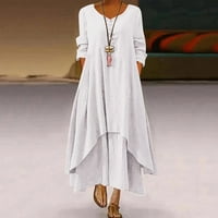 Ženska modna haljina s okruglim vratom, jednobojna haljina s dugim rukavima, bijela 16