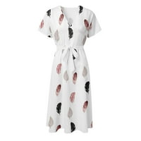 Ljetne haljine Plus Size za žene s džepovima, izrezom u obliku slova u, kratkim rukavima, dekorom kravate, cvjetnim