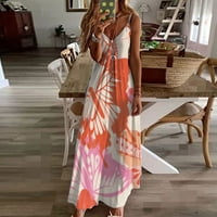Maksi haljina za plažu, ženske poluformalne haljine A kroja s dugim rukavima s printom u narančastoj boji