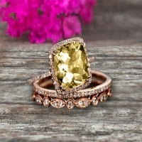 Art deco 3. Karat Jastuk izrezan šampanjac Dijamantni moissanite vjenčani prsten postavljen na 10K ružičastog