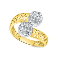 Zaručnički prsten od 14 karatnog žutog zlata u okruglom Moissanitu od bijelog moissanita preko srebra - 10,5 veličina-10,5