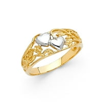 dvobojni talijanski prsten od punog zlata od 14 karata s cvjetnim lišćem i srcima