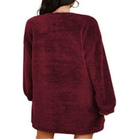 Ženska zimska pulover haljina pahuljasta runa mini haljina vino crvena m