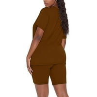 Ženski Setovi kratkih hlačica u obliku donjeg dijela leđa, Ležerne majice kratkih rukava, Kratki set, smeđi, donji