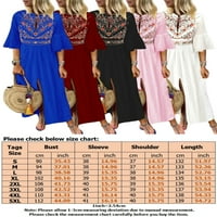 _ / Ženske haljine s dugim majicama Plus Size u vintage etničkom stilu, Maksi s cvjetnim printom, lepršavi sarafan