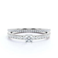 Zasljepljujuća art deco 1. Karat okrugli rez dijamant moissanite zaručnički prsten, vjenčani prsten, jedan podudarni