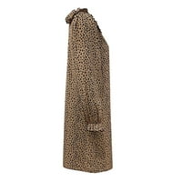 Jesen odjeća za žene plus size V-izrez leopard print ruffle labave haljina za smjenu kaki s