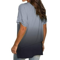 Majice za vježbanje za žene, ležerni gradijentni print u boji, Ljetna osnovna Majica kratkih rukava s dekolteom