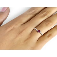 Prsten od sterling srebra s dragim kamenom od 0K rubina i bijelim dijamantom s naglaskom na bijelom dijamantu