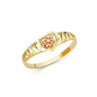 14-karatni talijanski prsten od punog zlata sa srcem i cvijetom u vintage stilu