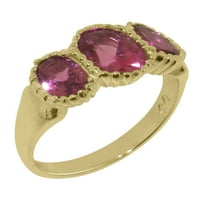 Ženski prsten od prirodnog ružičastog turmalina od 9 karatnog žutog zlata britanske proizvodnje - opcije veličine-veličina