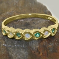 Ženski prsten od 18 karatnog žutog zlata britanske proizvodnje s prirodnim opalom i smaragdom-opcije veličine