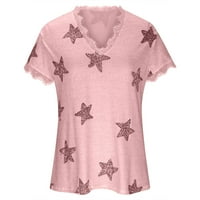 Ženske košulje s kratkim rukavima i kratkim rukavima s zvjezdanim printom, ljetni osnovni vrhovi, seksi čipkasti