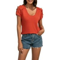 Majice s tunikom za žene, kratke ljetne Ležerne čipkaste majice U boji S izrezom U obliku slova U, jednobojne