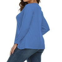 Ženska majica s okruglim vratom, majica s dugim rukavima, Šik vrhovi za slobodno vrijeme, plava