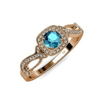 Zaručnički prsten s londonskim plavim topazom i dijamantom od 1 karatnog dijamanta od 14 karatnog ružičastog zlata.veličina