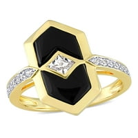Ženski prsten s crnim oniksom neobičnog reza, četvrtastim rezom i okruglim rezom, izrađen od bijelog safira, žutog