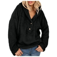 Dukserice s kapuljačom s dugim rukavima za žene Topli tipki s dugim rukavima kapuljača pulover