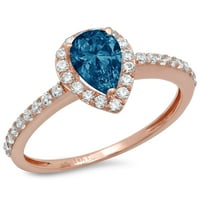 1,32-karatni prirodni londonski plavi topaz u obliku kruške od 14-karatnog ružičastog zlata Halo vjenčani prsten