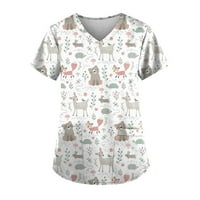 Ženske bluze bluze žene plus kratki rukavi plus grafički otisci veličine majice s V-izrezom ljetni vrhovi bijeli