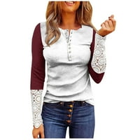 Strungten žene modni patchwork Ispis čipke dugi rukavi ležerni gumb pulover dukserica vrh