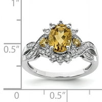 Prsten od čistog srebra s rodijevim dijamantom i kvarcom u boji viskija