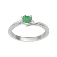 Nježni ženski prsten u obliku srca u obliku sterling srebra u zelenoj boji