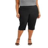 Terra & Sky Women's Plus Veličina rastezanja tkana Capri Capri hlača s kontrolom trbuha